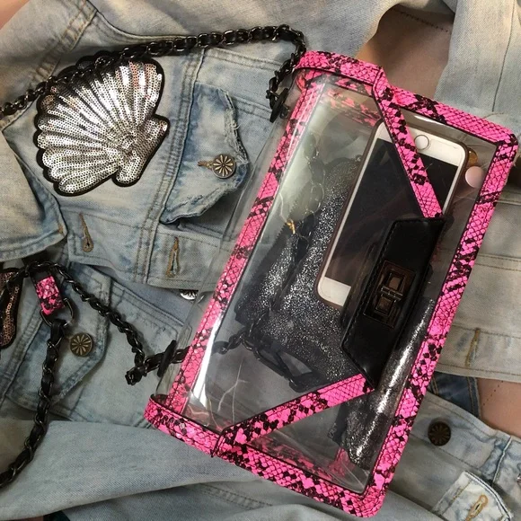 Clear Pink Snake-Print Crossbody Bag - Picture 7 of 7